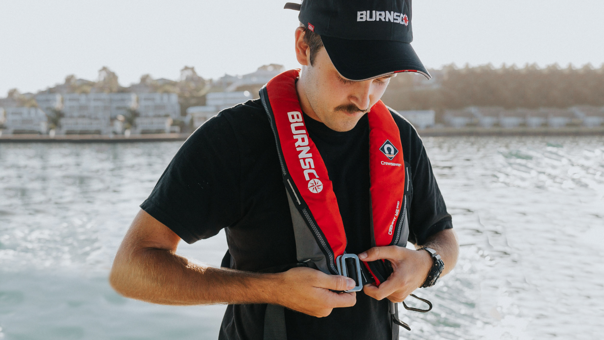 Person wearing inflatable lifejacket